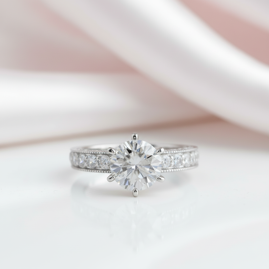 14k White Gold 2.0 Ct Round Cut Diamond Option Engagement Ring-Black Diamonds New York