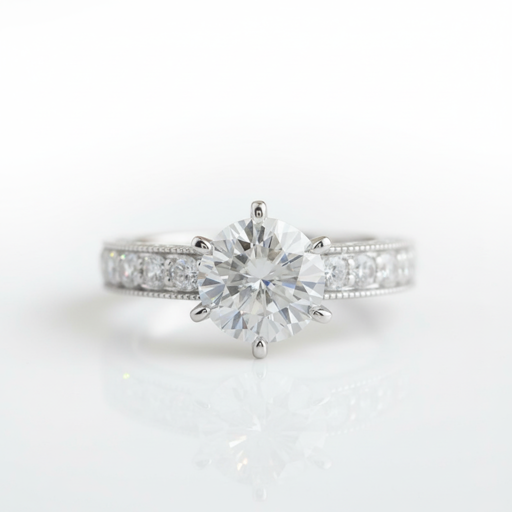 14k White Gold 2.0 Ct Round Cut Diamond Option Engagement Ring-Black Diamonds New York