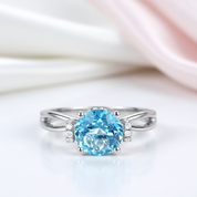 14k White Gold 2ct Swiss Blue Topaz Diamond Option Ring-Black Diamonds New York