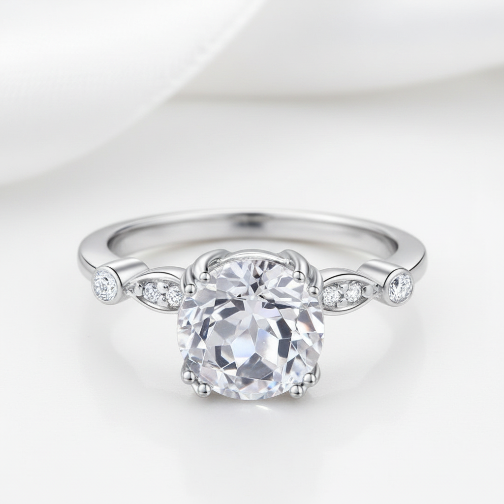 14k White Gold 2ct Topaz Diamond Option Ring-Black Diamonds New York