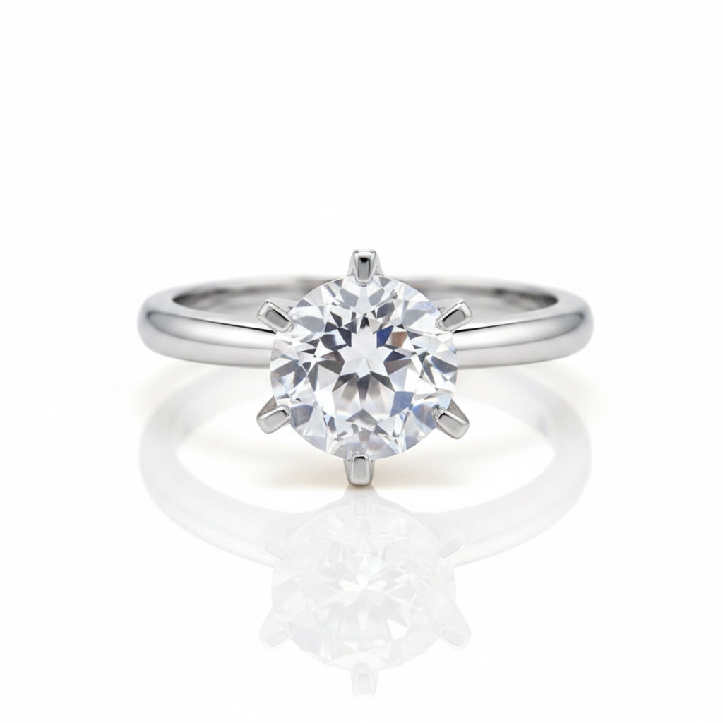 14k White Gold 2ct Topaz 6 Claws Solitaire Ring-Black Diamonds New York