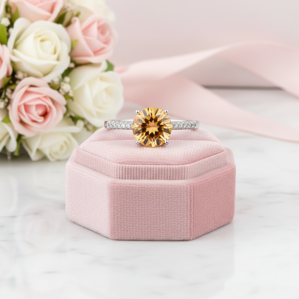 14k White Gold 2ct Yellow Topaz Diamond Option Ring-Black Diamonds New York