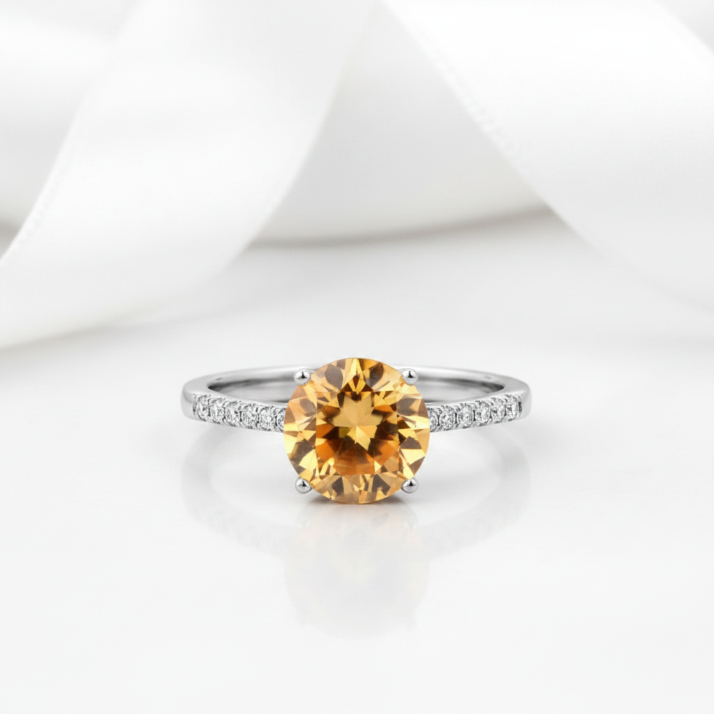 14k White Gold 2ct Yellow Topaz Diamond Option Ring-Black Diamonds New York