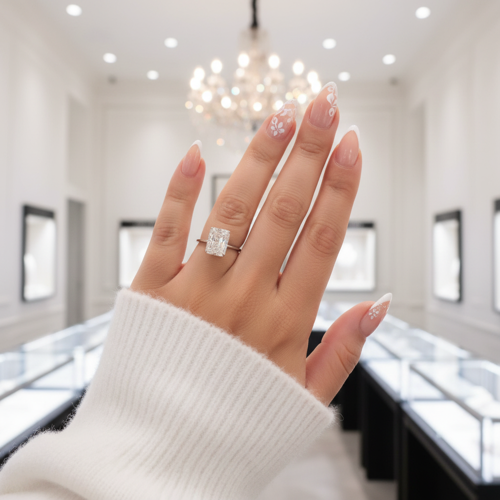 14k White Gold 3.0 Ct Radiant Cut CVD Lab Diamond Option Engagement Ring-Black Diamonds New York