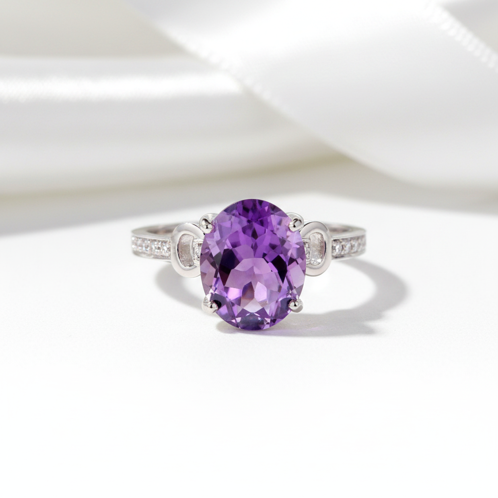 14k White Gold 3.5ct Amethyst 0.097 Ct Diamond Option Ring-Black Diamonds New York