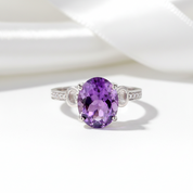 14k White Gold 3.5ct Amethyst 0.097 Ct Diamond Option Ring-Black Diamonds New York