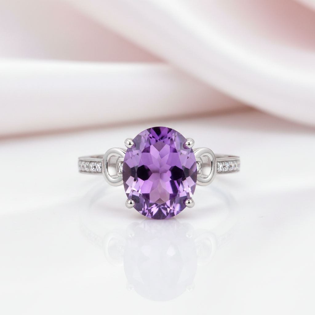 14k White Gold 3.5ct Amethyst 0.097 Ct Diamond Option Ring-Black Diamonds New York