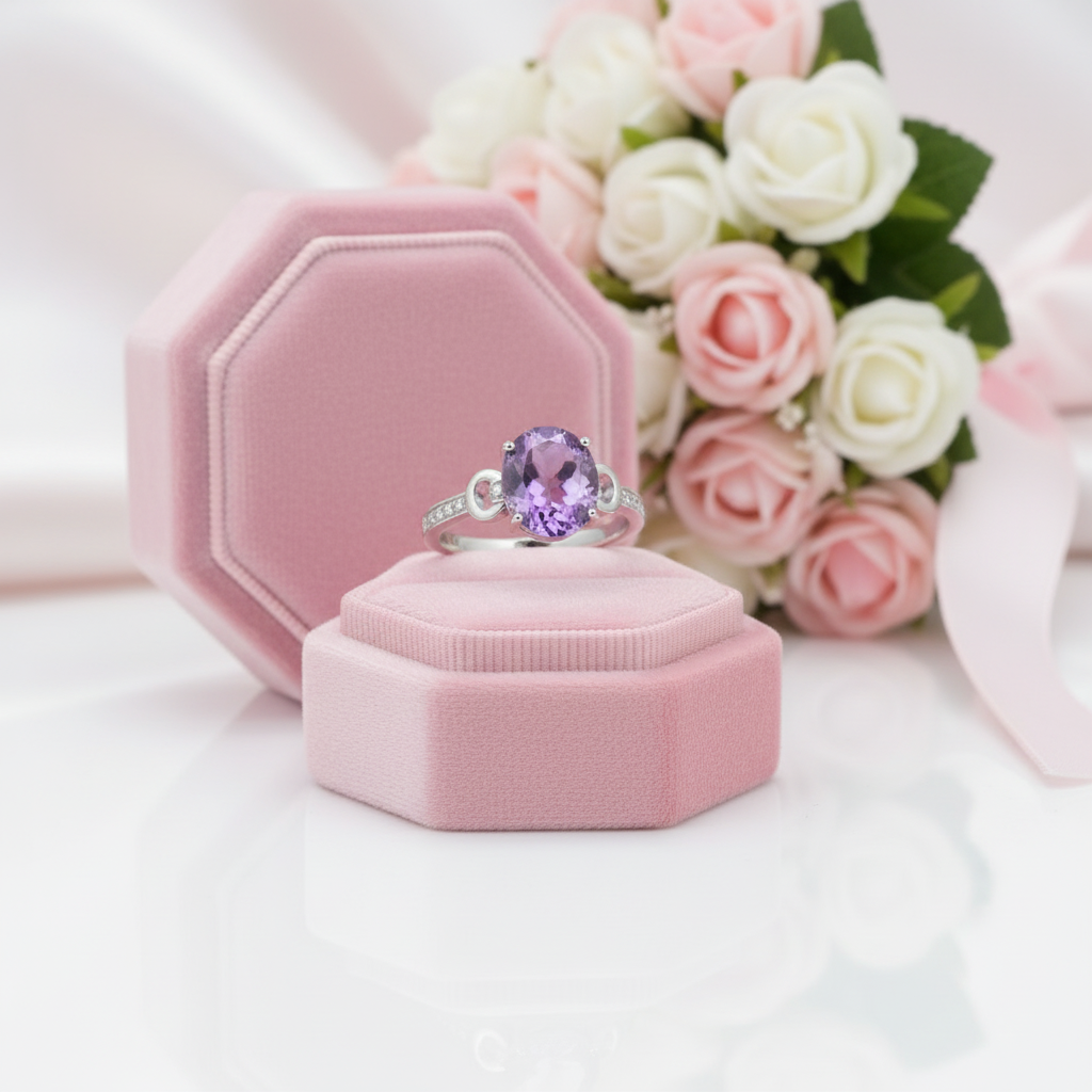 14k White Gold 3.5ct Amethyst 0.097 Ct Diamond Option Ring-Black Diamonds New York