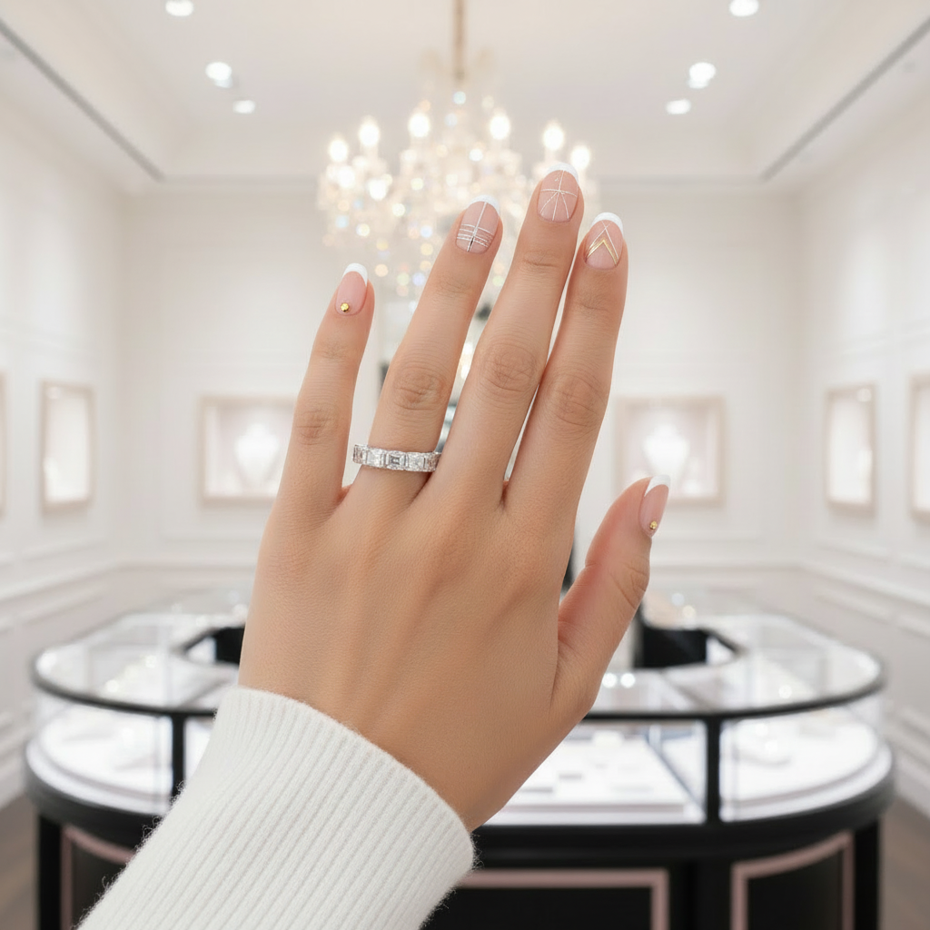 14k White Gold 3.0 Ct Asscher Cut Diamond Option Half Eternity Wedding Band-Black Diamonds New York