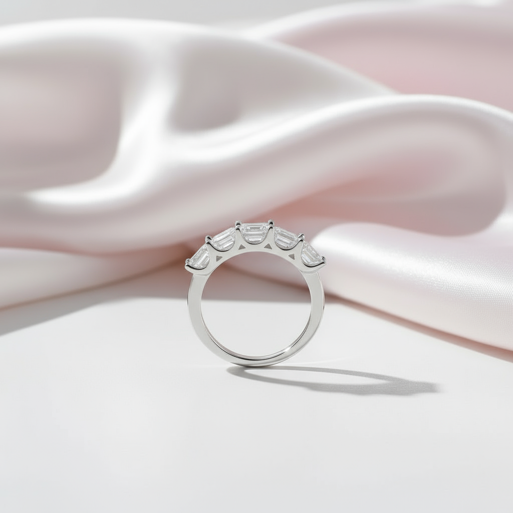 14k White Gold 3.0 Ct Asscher Cut Diamond Half Eternity Wedding Band-Black Diamonds New York