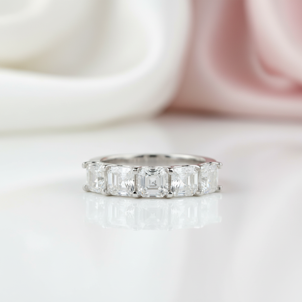 14k White Gold 3.0 Ct Asscher Cut Diamond Option Half Eternity Wedding Band-Black Diamonds New York