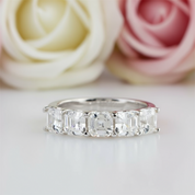 14k White Gold 3.0 Ct Asscher Cut Diamond Half Eternity Wedding Band-Black Diamonds New York