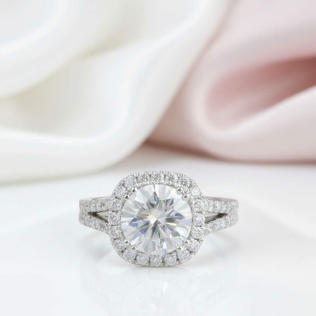 14k White Gold 3ct 9mm Diamond Option Halo Engagement Ring-Black Diamonds New York