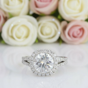 14k White Gold 3ct 9mm Diamond Halo Engagement Ring-Black Diamonds New York