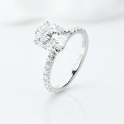 14k White Gold 3ct Oval Cut Diamond Option Under Halo Engagement Ring-Black Diamonds New York