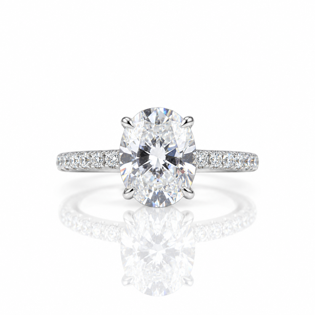 14k White Gold 3ct Oval Cut Diamond Option Under Halo Engagement Ring-Black Diamonds New York