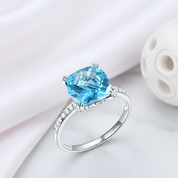 14k White Gold 4.5ct Cushion Swiss Blue Topaz Diamond Option-Black Diamonds New York