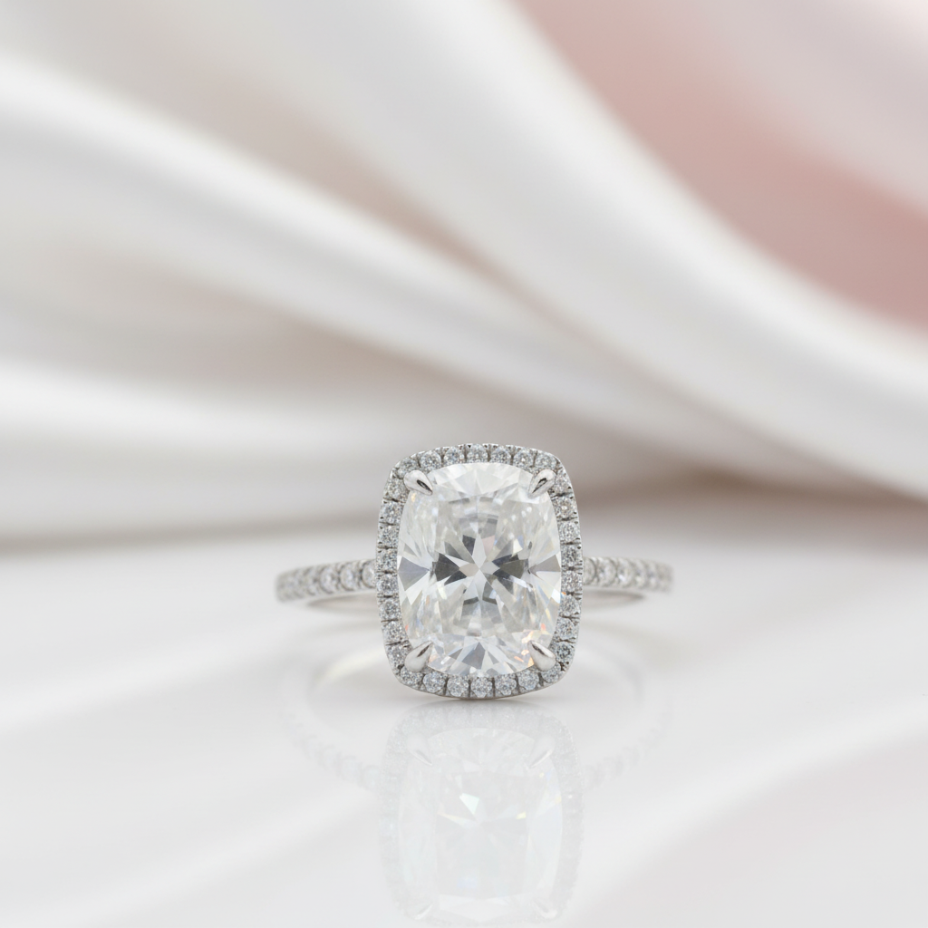 14k White Gold 4ct 8*10mm Cushion Cut Diamond Option Halo Engagement Ring-Black Diamonds New York