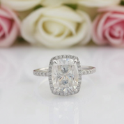 14k White Gold 4ct 8*10mm Cushion Cut Diamond Halo Engagement Ring-Black Diamonds New York