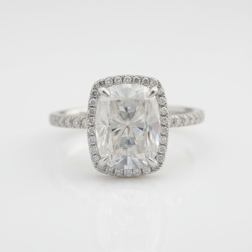 14k White Gold 4ct 8*10mm Cushion Cut Diamond Option Halo Engagement Ring-Black Diamonds New York