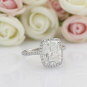 14k White Gold 4ct 8*10mm Cushion Cut Diamond Halo Engagement Ring-Black Diamonds New York