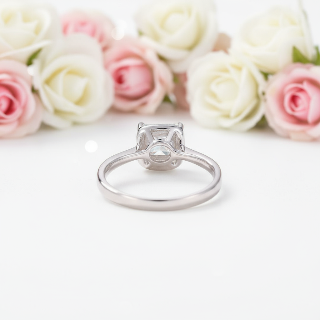 14k White Gold 4mm Princess Cut Diamond Halo Engagement Ring-Black Diamonds New York