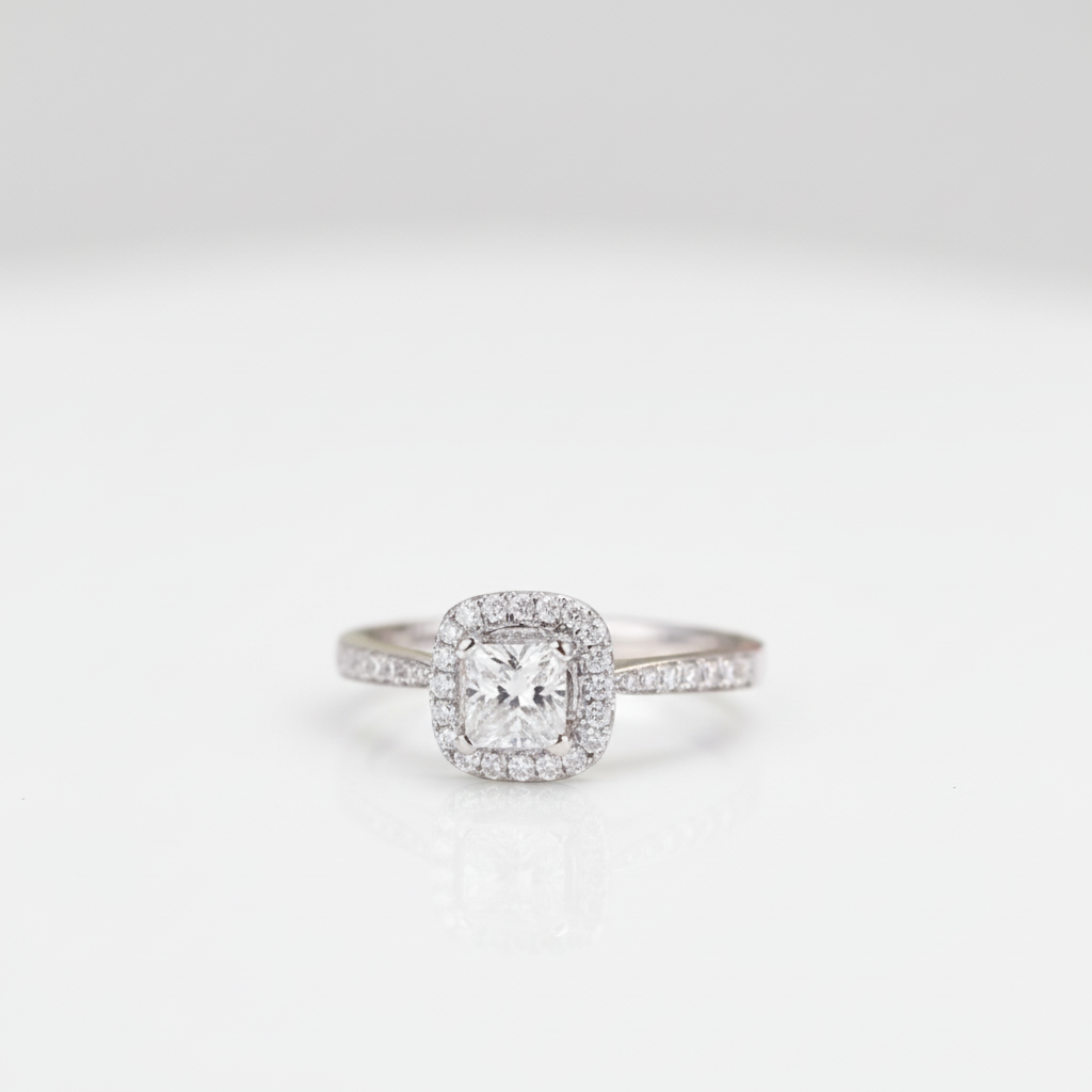 14k White Gold 4mm Princess Cut Diamond Option Halo Engagement Ring-Black Diamonds New York