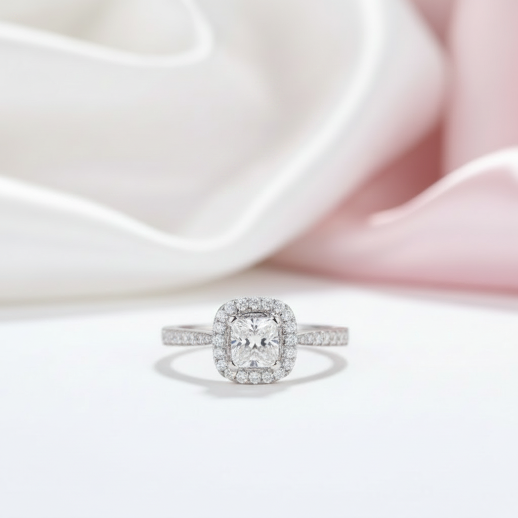14k White Gold 4mm Princess Cut Diamond Option Halo Engagement Ring-Black Diamonds New York