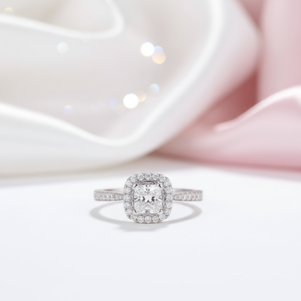 14k White Gold 4mm Princess Cut Diamond Option Halo Engagement Ring-Black Diamonds New York