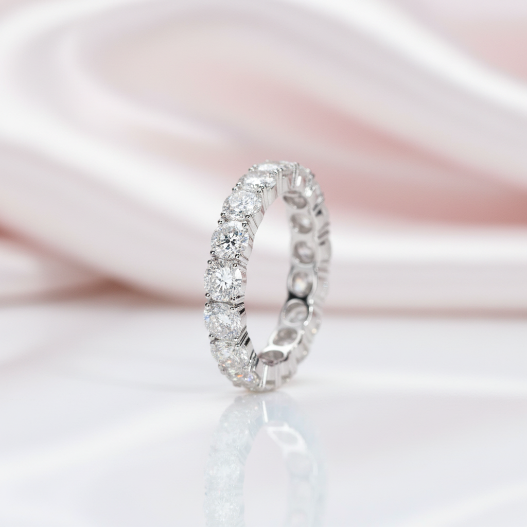 14k White Gold 5 Ctw Diamond Option Eternity Wedding Band-Black Diamonds New York