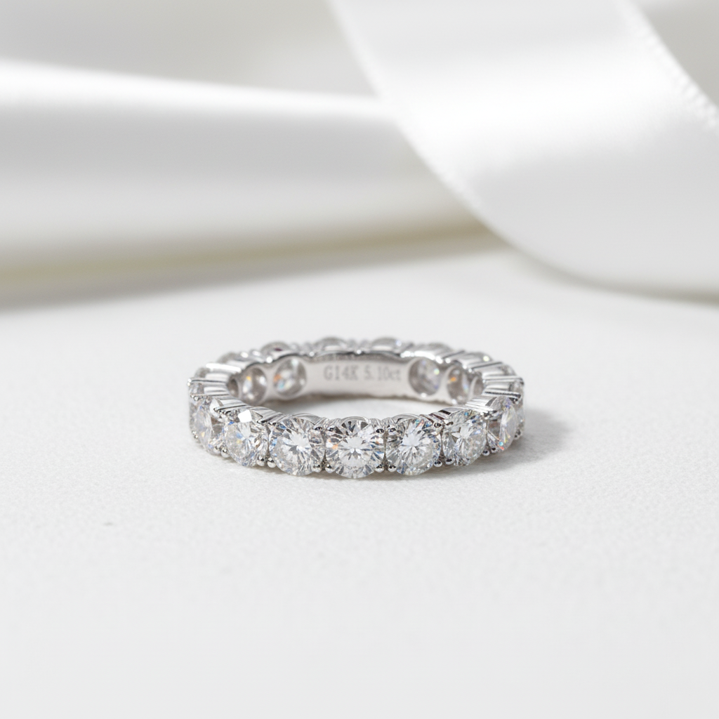 14k White Gold 5 Ctw Diamond Option Eternity Wedding Band-Black Diamonds New York