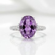 14k White Gold 5.75 Ct Oval Purple Amethyst 0.22 Ct Diamond Option-Black Diamonds New York