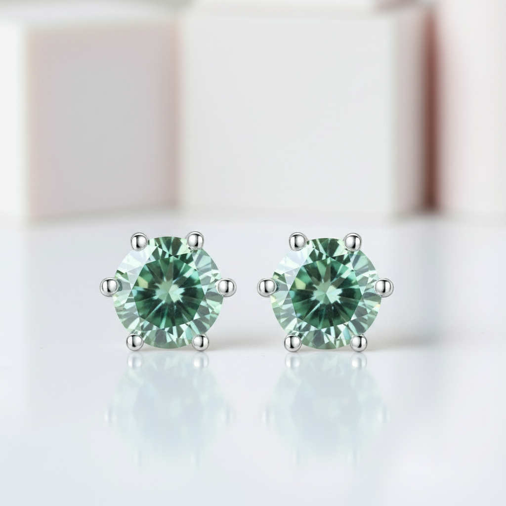 14k White Gold 6-Prong Round Diamond Stud Earrings-Black Diamonds New York