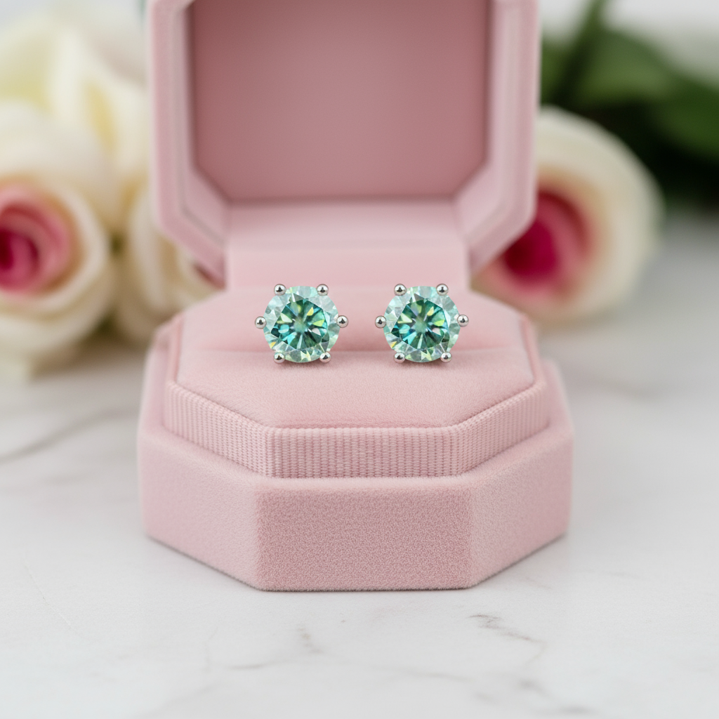 14k White Gold 6-Prong Round Diamond Stud Earrings-Black Diamonds New York