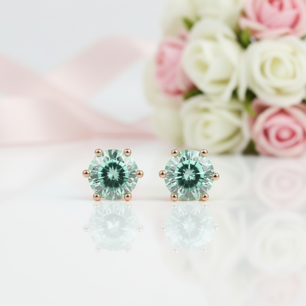 14k White Gold 6-Prong Round Diamond Option Stud Earrings-Black Diamonds New York