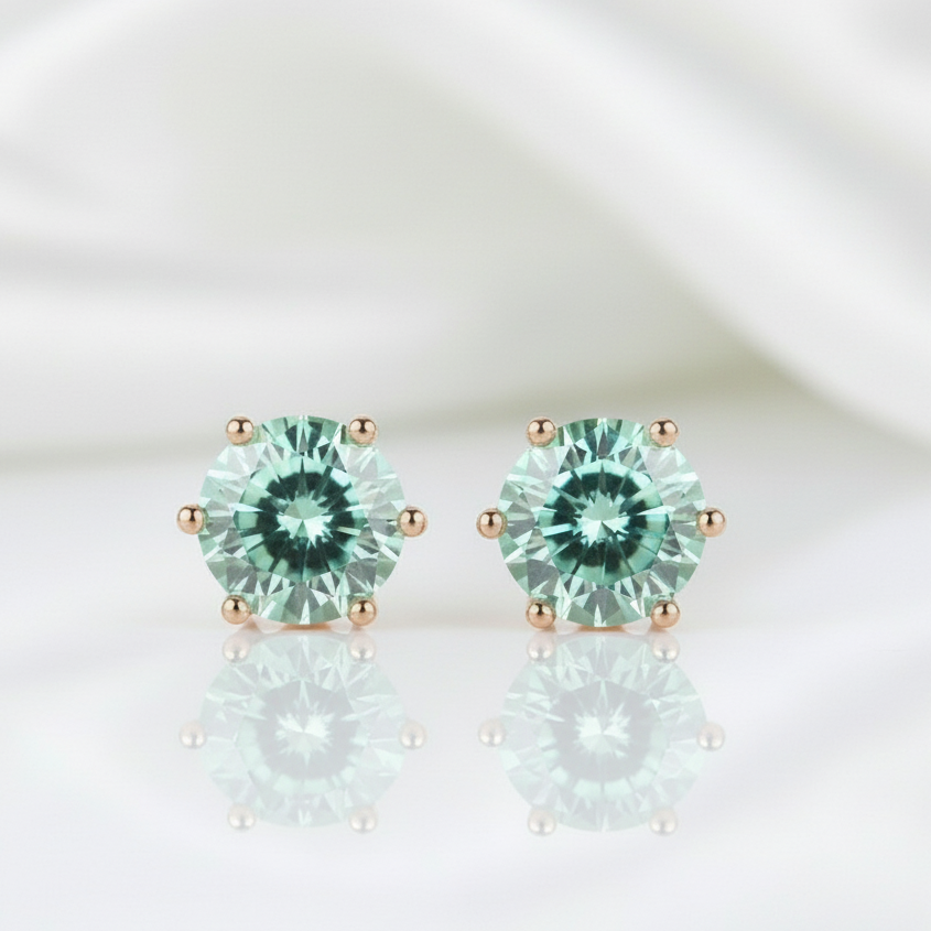 14k White Gold 6-Prong Round Diamond Stud Earrings-Black Diamonds New York