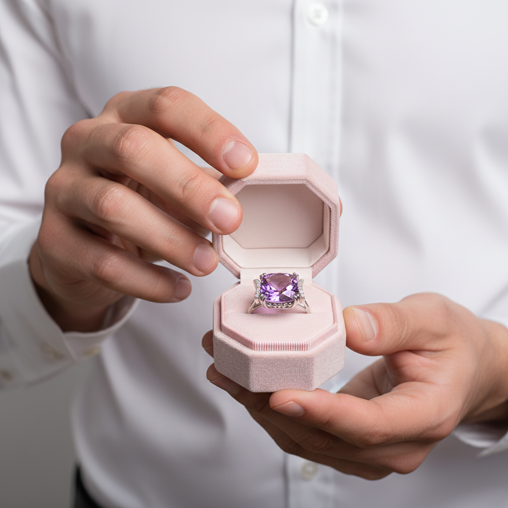 14k White Gold 6.4 Ct Cushion Purple Amethyst Diamond Option-Black Diamonds New York