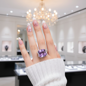 14k White Gold 6.4 Ct Cushion Purple Amethyst Diamond Option-Black Diamonds New York