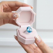 14K White Gold 6.5 Ct Oval Swiss Blue Topaz 0.22 Ct Diamond Option-Black Diamonds New York