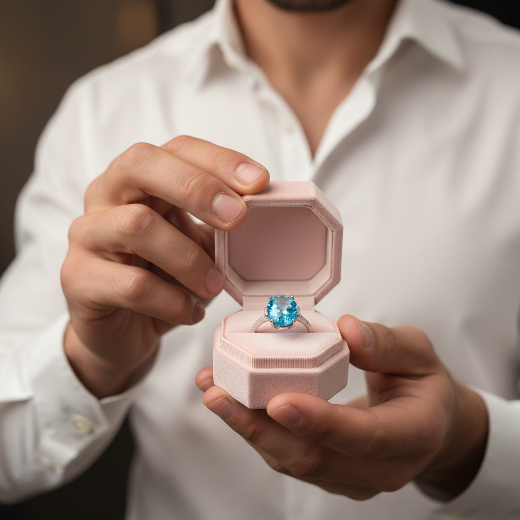 14K White Gold 6.5 Ct Oval Swiss Blue Topaz 0.22 Ct Diamond Option-Black Diamonds New York