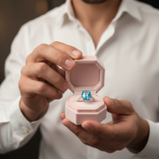 14K White Gold 6.5 Ct Oval Swiss Blue Topaz 0.22 Ct Diamond Option-Black Diamonds New York