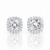 14k White Gold 6mm Cushion Cut Diamond Option Halo Stud Earrings-Black Diamonds New York
