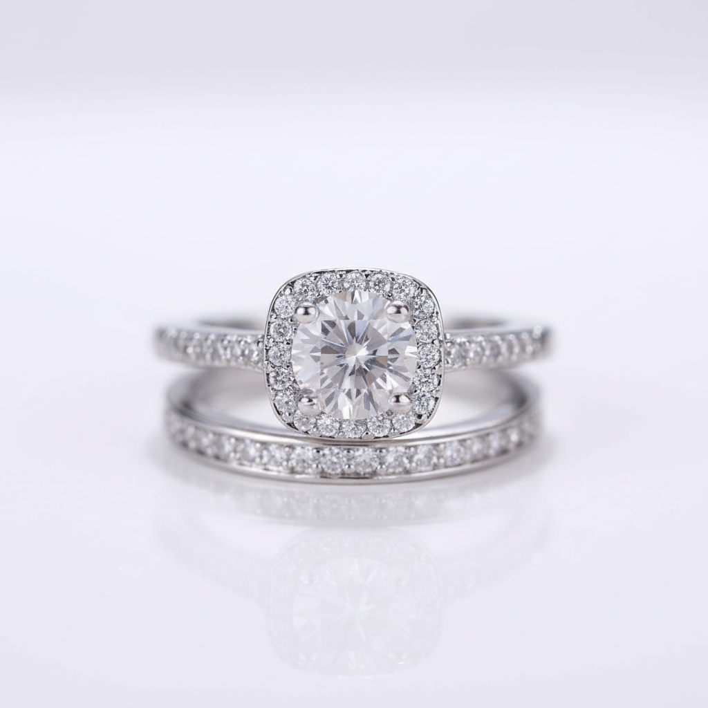 14k White Gold 6mm Diamond Option Halo Engagement Ring Set-Black Diamonds New York