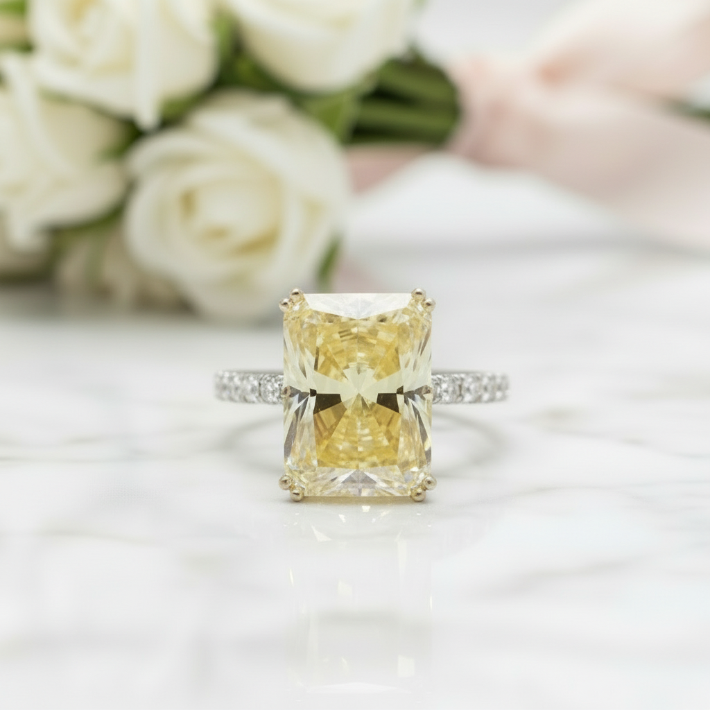 14k White Gold 8.0ct Radiant Cut Diamond Wedding Ring-Black Diamonds New York