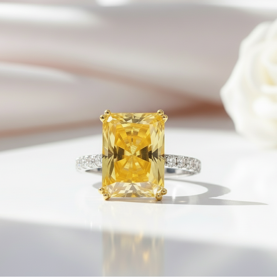 14k White Gold 8.0ct Radiant Cut Diamond Wedding Ring-Black Diamonds New York