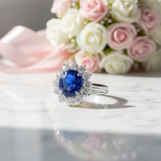 14k White Gold Oval Cut Sapphire with Diamond Option Engagement Ring-Black Diamonds New York