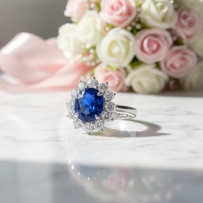 14k White Gold Oval Cut Sapphire with Diamond Option Engagement Ring-Black Diamonds New York