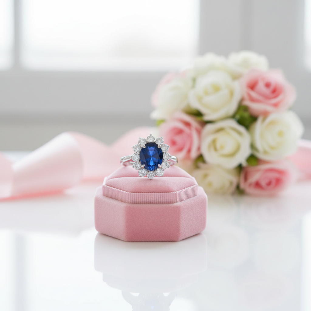 14k White Gold Oval Cut Sapphire with Diamond Option Engagement Ring-Black Diamonds New York