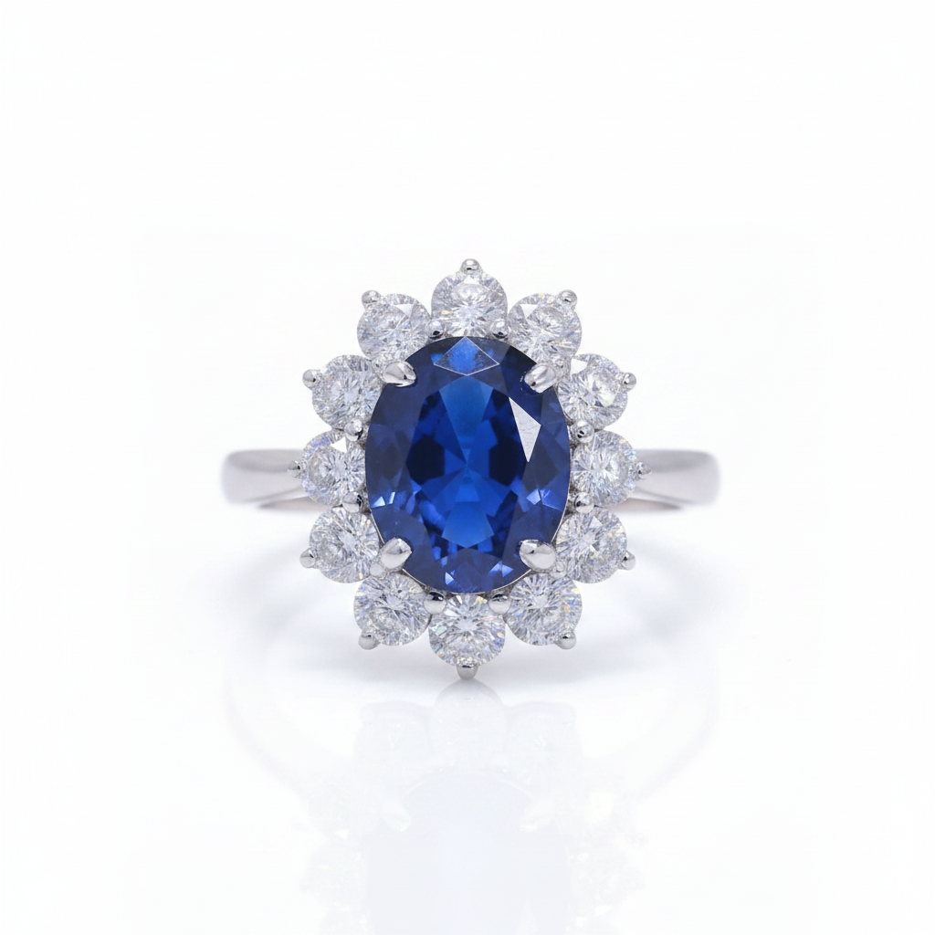14k White Gold Oval Cut Sapphire with Diamond Option Engagement Ring-Black Diamonds New York