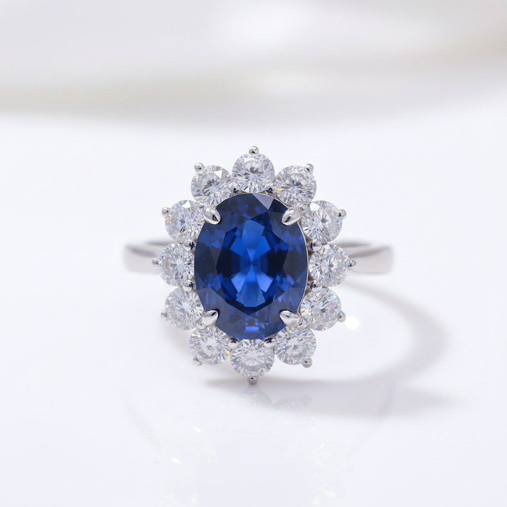 14k White Gold Oval Cut Sapphire with Diamond Option Engagement Ring-Black Diamonds New York